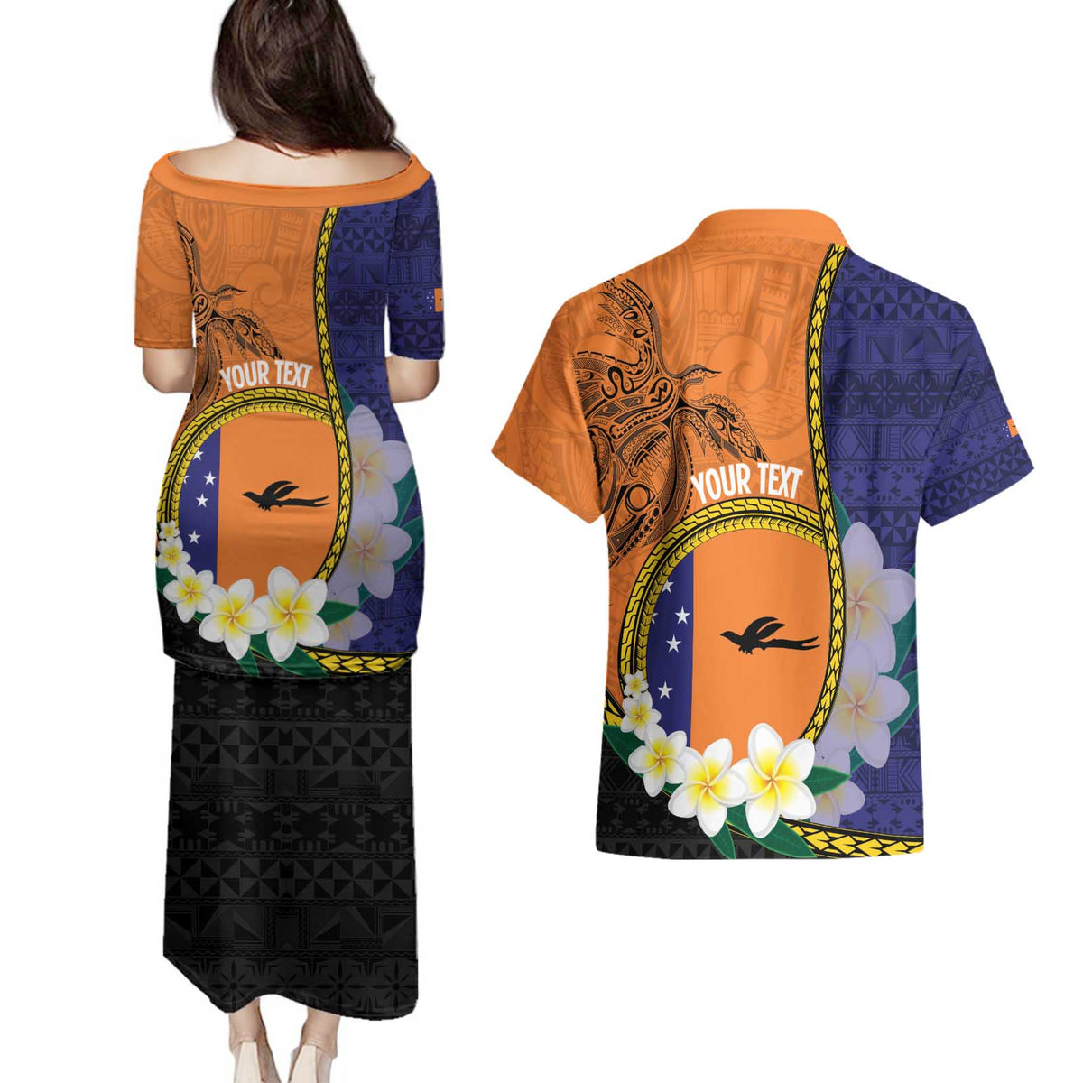 Personalised PNG Niu Ailan Couples Matching Puletasi and Hawaiian Shirt Papua New Guinea Plumeria Melanesian Pattern - Polynesian Pride