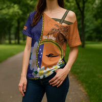 Personalised PNG Niu Ailan Cross Shoulder Shirt Papua New Guinea Plumeria Melanesian Pattern - Polynesian Pride