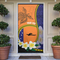 Personalised PNG Niu Ailan Door Cover Papua New Guinea Plumeria Melanesian Pattern - Polynesian Pride