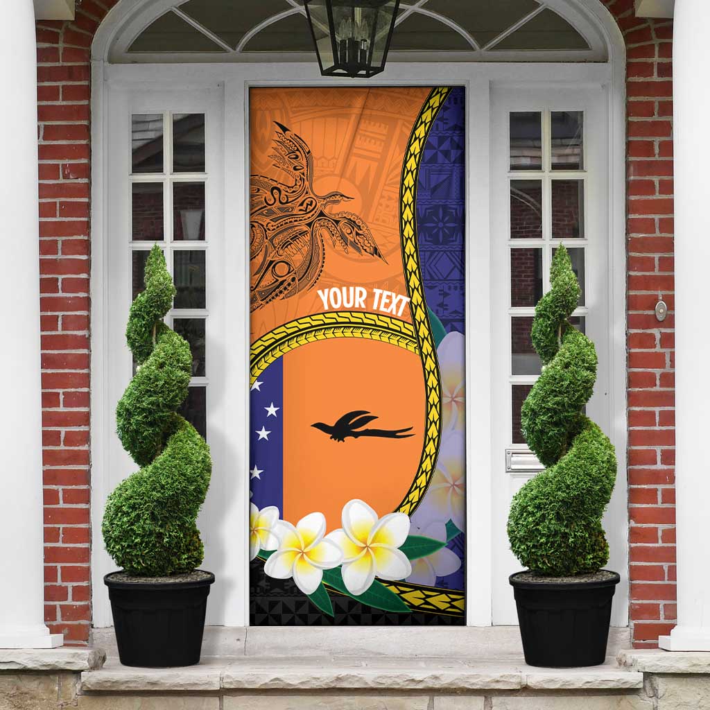 Personalised PNG Niu Ailan Door Cover Papua New Guinea Plumeria Melanesian Pattern - Polynesian Pride