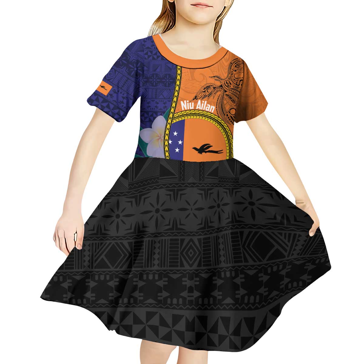 Personalised PNG Niu Ailan Kid Short Sleeve Dress Papua New Guinea Plumeria Melanesian Pattern - Polynesian Pride