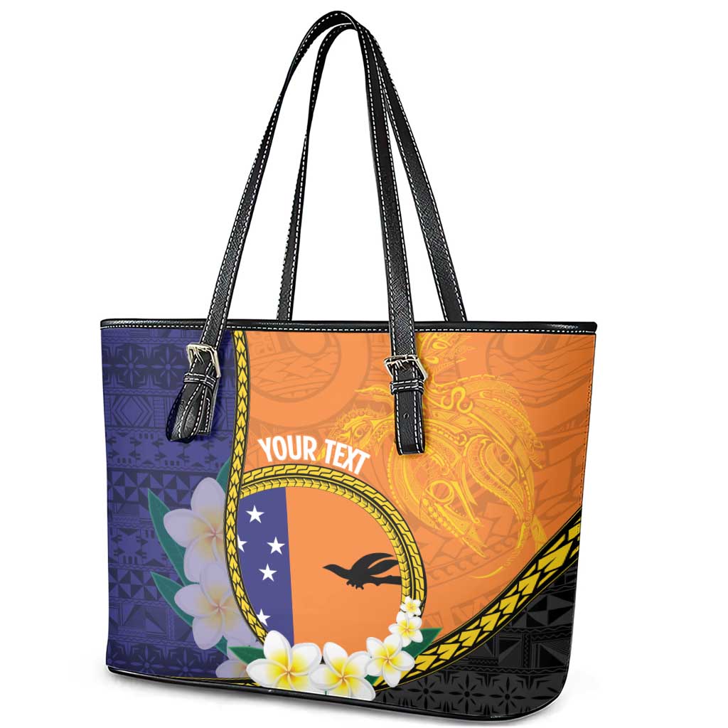 Personalised PNG Niu Ailan Leather Tote Bag Papua New Guinea Plumeria Melanesian Pattern - Polynesian Pride