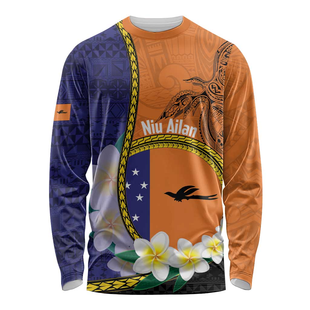 Personalised PNG Niu Ailan Long Sleeve Shirt Papua New Guinea Plumeria Melanesian Pattern - Polynesian Pride
