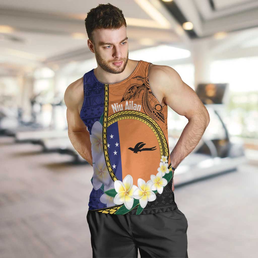 Personalised PNG Niu Ailan Men Tank Top Papua New Guinea Plumeria Melanesian Pattern - Polynesian Pride