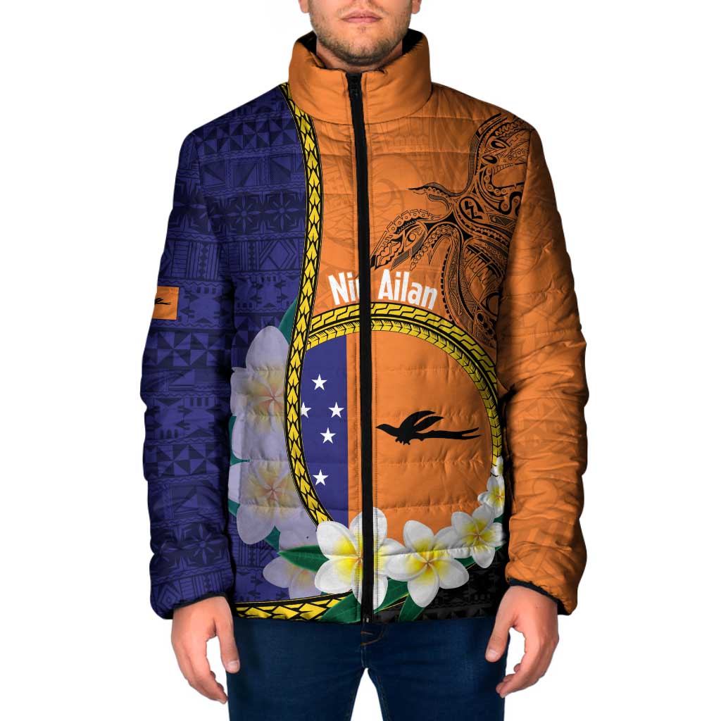 Personalised PNG Niu Ailan Padded Jacket Papua New Guinea Plumeria Melanesian Pattern - Polynesian Pride