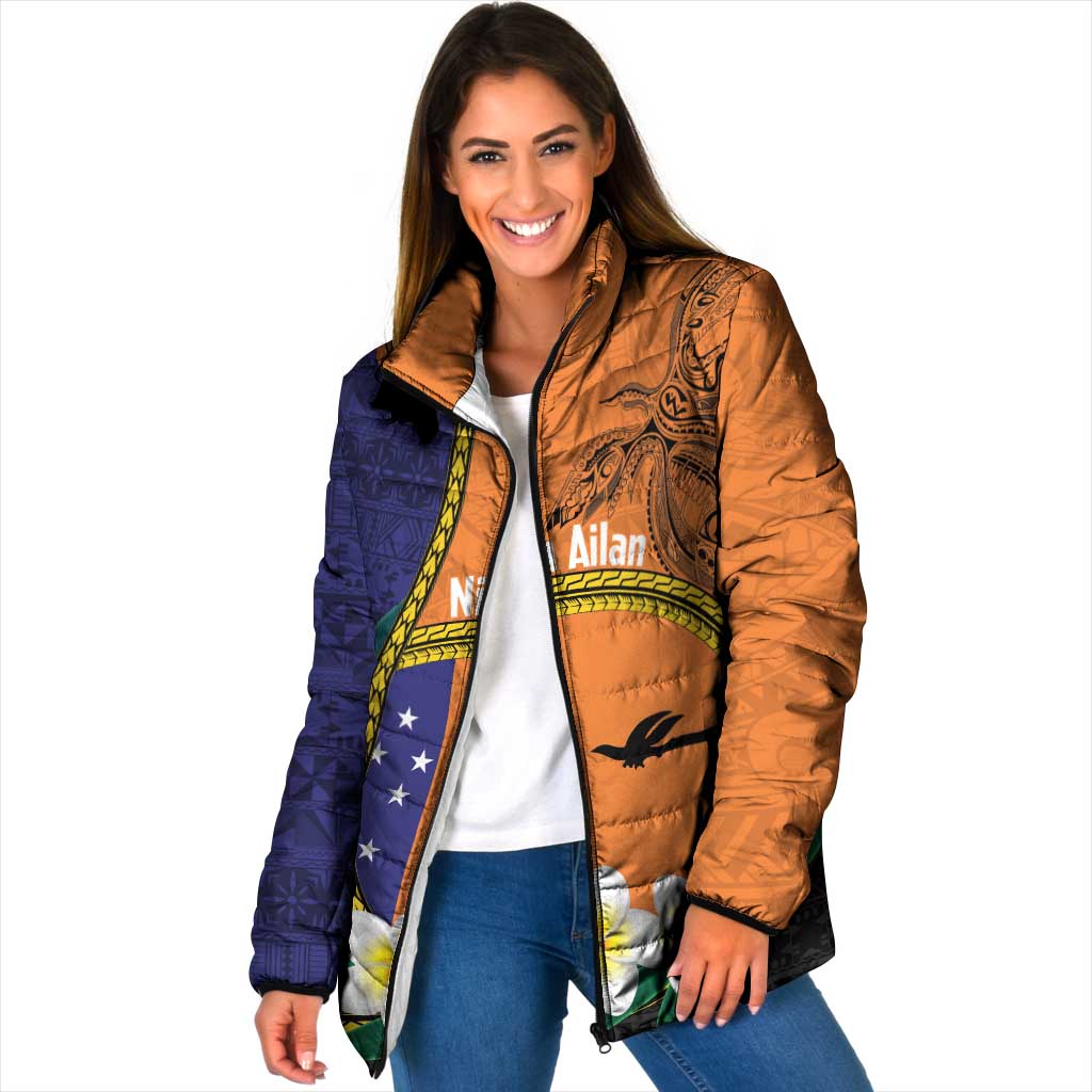Personalised PNG Niu Ailan Padded Jacket Papua New Guinea Plumeria Melanesian Pattern - Polynesian Pride