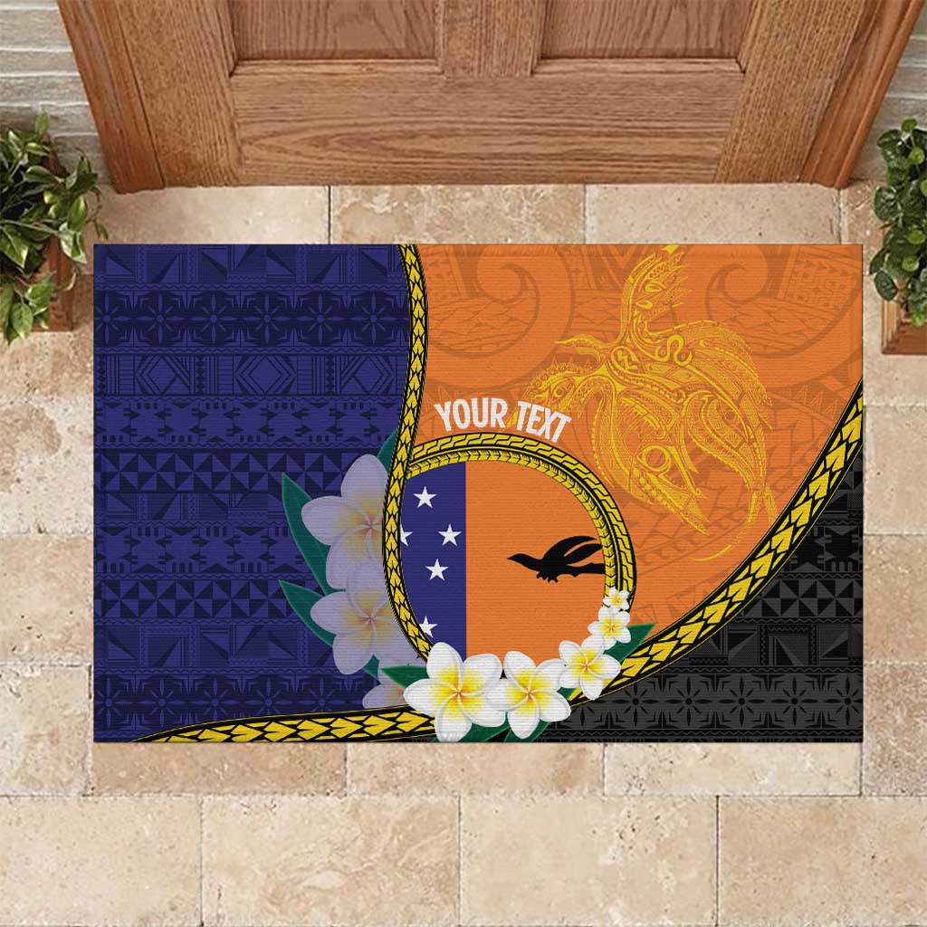 Personalised PNG Niu Ailan Rubber Doormat Papua New Guinea Plumeria Melanesian Pattern - Polynesian Pride