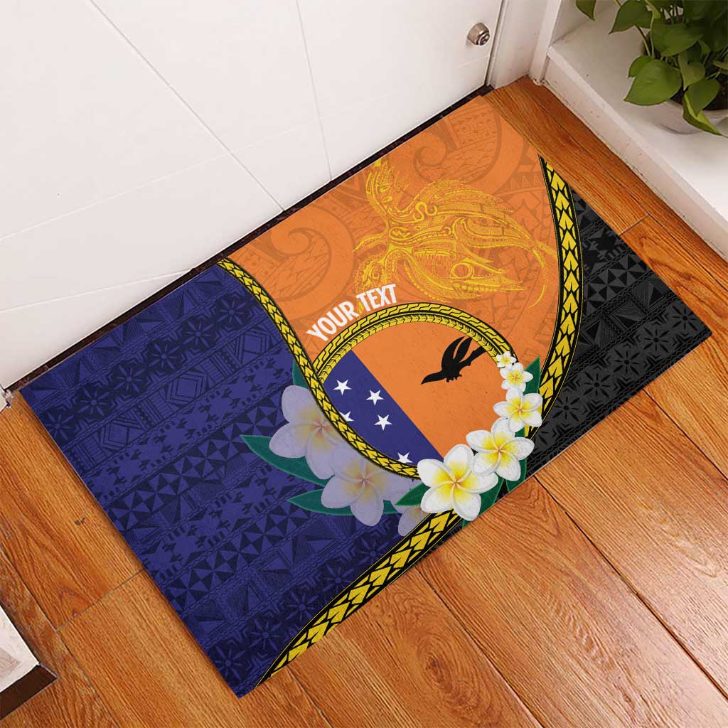 Personalised PNG Niu Ailan Rubber Doormat Papua New Guinea Plumeria Melanesian Pattern - Polynesian Pride