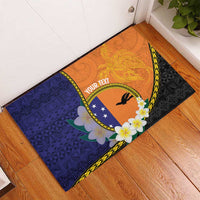 Personalised PNG Niu Ailan Rubber Doormat Papua New Guinea Plumeria Melanesian Pattern - Polynesian Pride