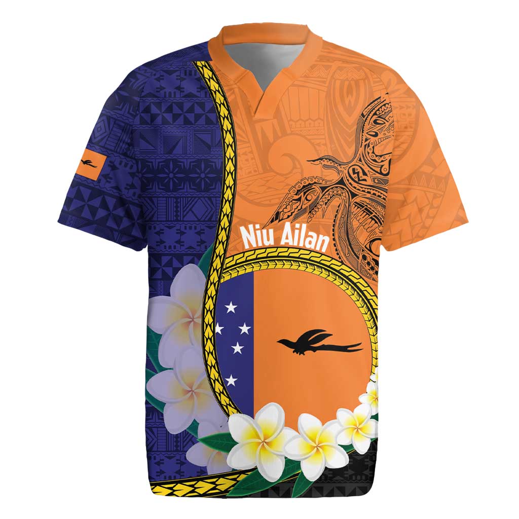 Personalised PNG Niu Ailan Rugby Jersey Papua New Guinea Plumeria Melanesian Pattern - Polynesian Pride