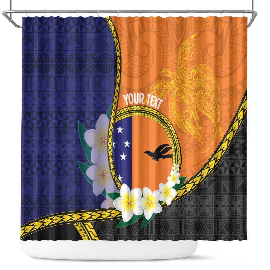 Personalised PNG Niu Ailan Shower Curtain Papua New Guinea Plumeria Melanesian Pattern - Polynesian Pride