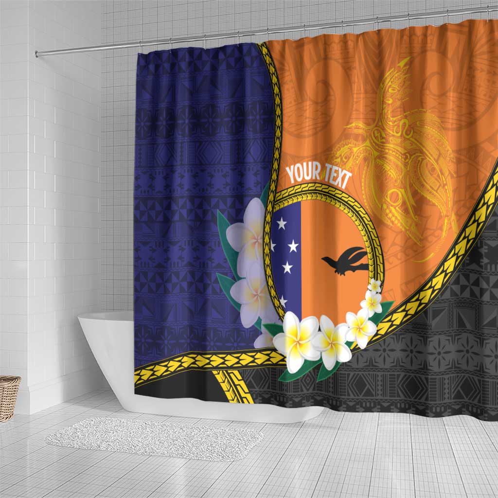 Personalised PNG Niu Ailan Shower Curtain Papua New Guinea Plumeria Melanesian Pattern - Polynesian Pride
