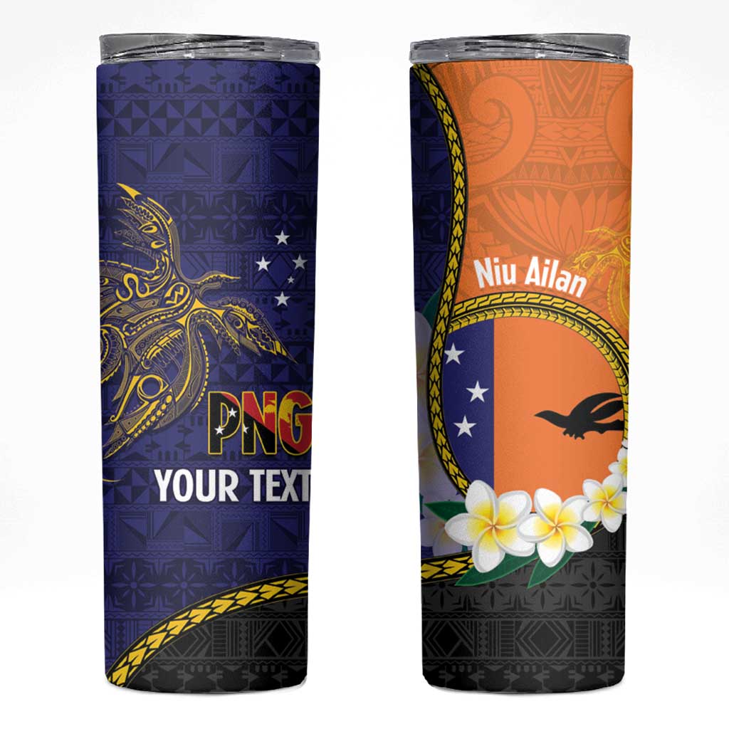Personalised PNG Niu Ailan Skinny Tumbler Papua New Guinea Plumeria Melanesian Pattern - Polynesian Pride