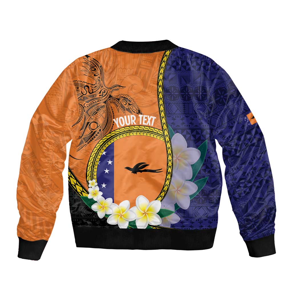 Personalised PNG Niu Ailan Sleeve Zip Bomber Jacket Papua New Guinea Plumeria Melanesian Pattern - Polynesian Pride