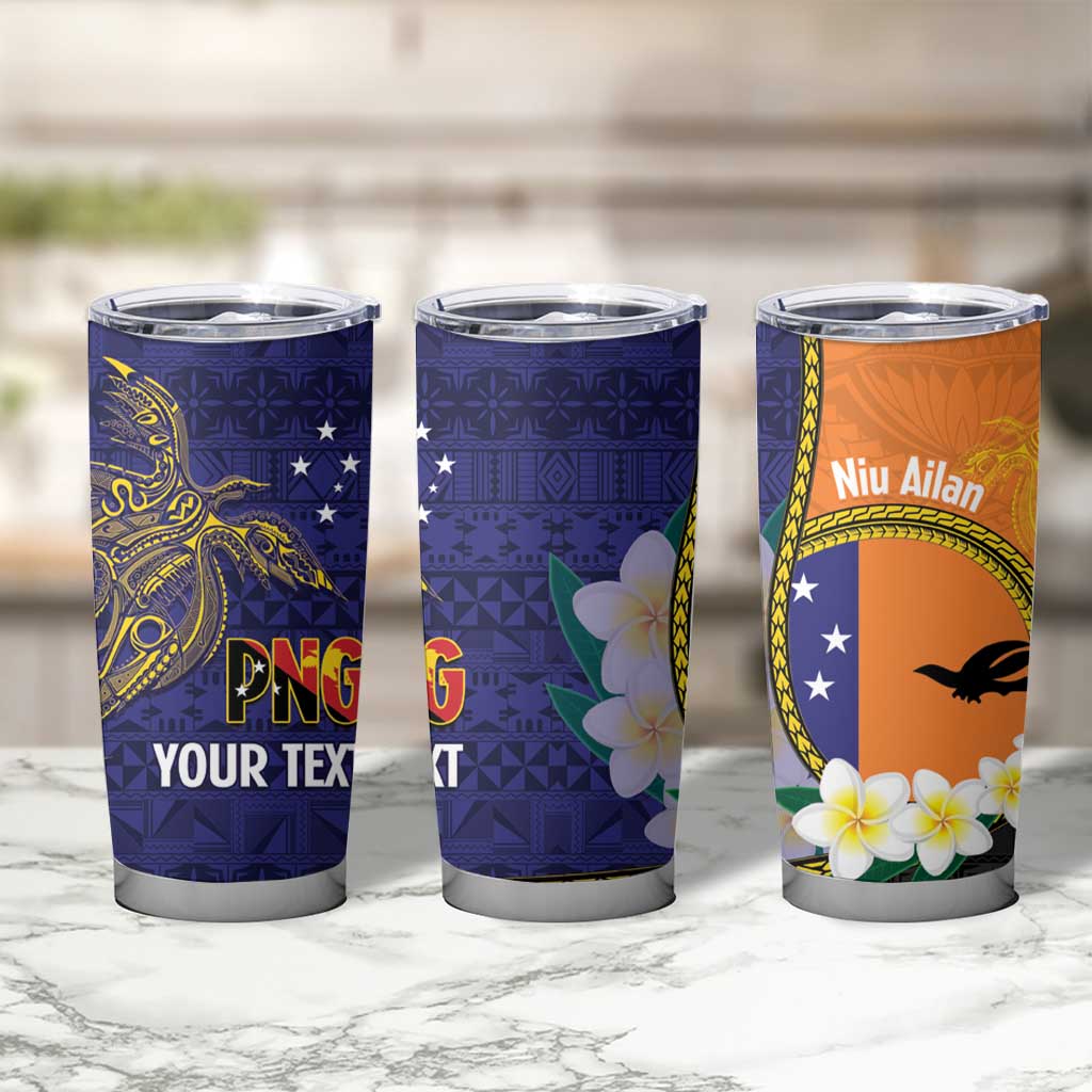 Personalised PNG Niu Ailan Tumbler Cup Papua New Guinea Plumeria Melanesian Pattern - Polynesian Pride