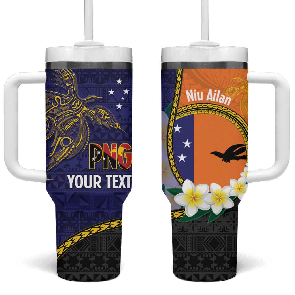 Personalised PNG Niu Ailan Tumbler With Handle Papua New Guinea Plumeria Melanesian Pattern - Polynesian Pride