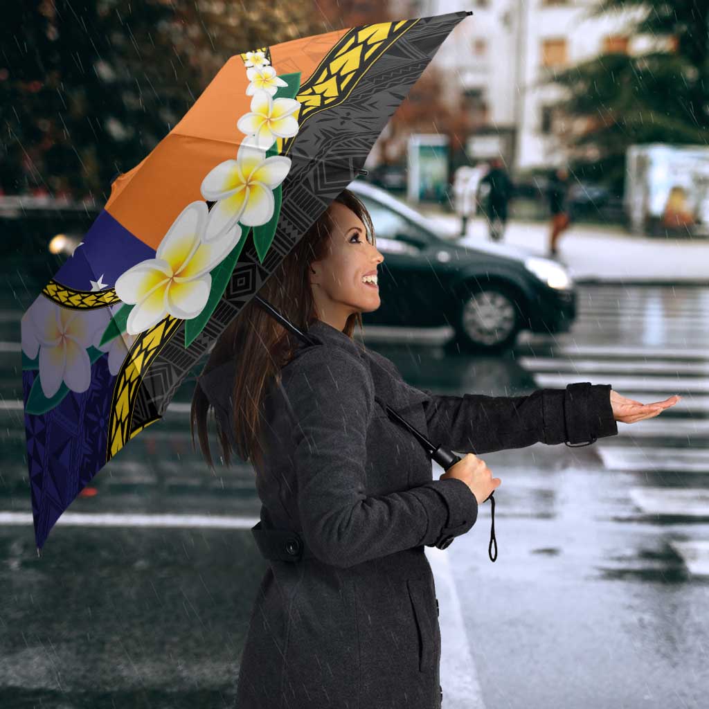 Personalised PNG Niu Ailan Umbrella Papua New Guinea Plumeria Melanesian Pattern - Polynesian Pride