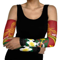 Personalised PNG Simbu Provins Arm Sleeves Papua New Guinea Plumeria Melanesian Pattern - Polynesian Pride