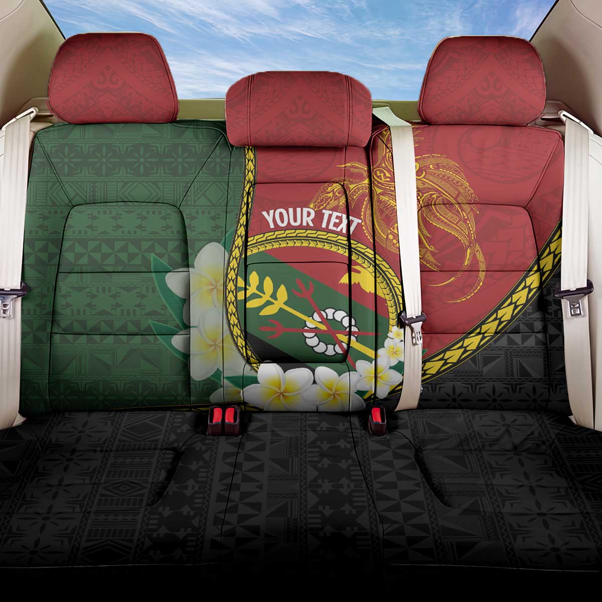Personalised PNG Simbu Provins Back Car Seat Cover Papua New Guinea Plumeria Melanesian Pattern - Polynesian Pride