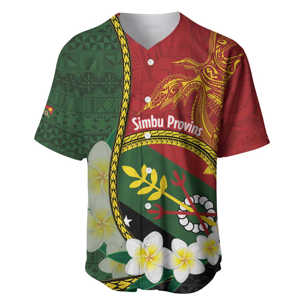 Personalised PNG Simbu Provins Baseball Jersey Papua New Guinea Plumeria Melanesian Pattern - Polynesian Pride