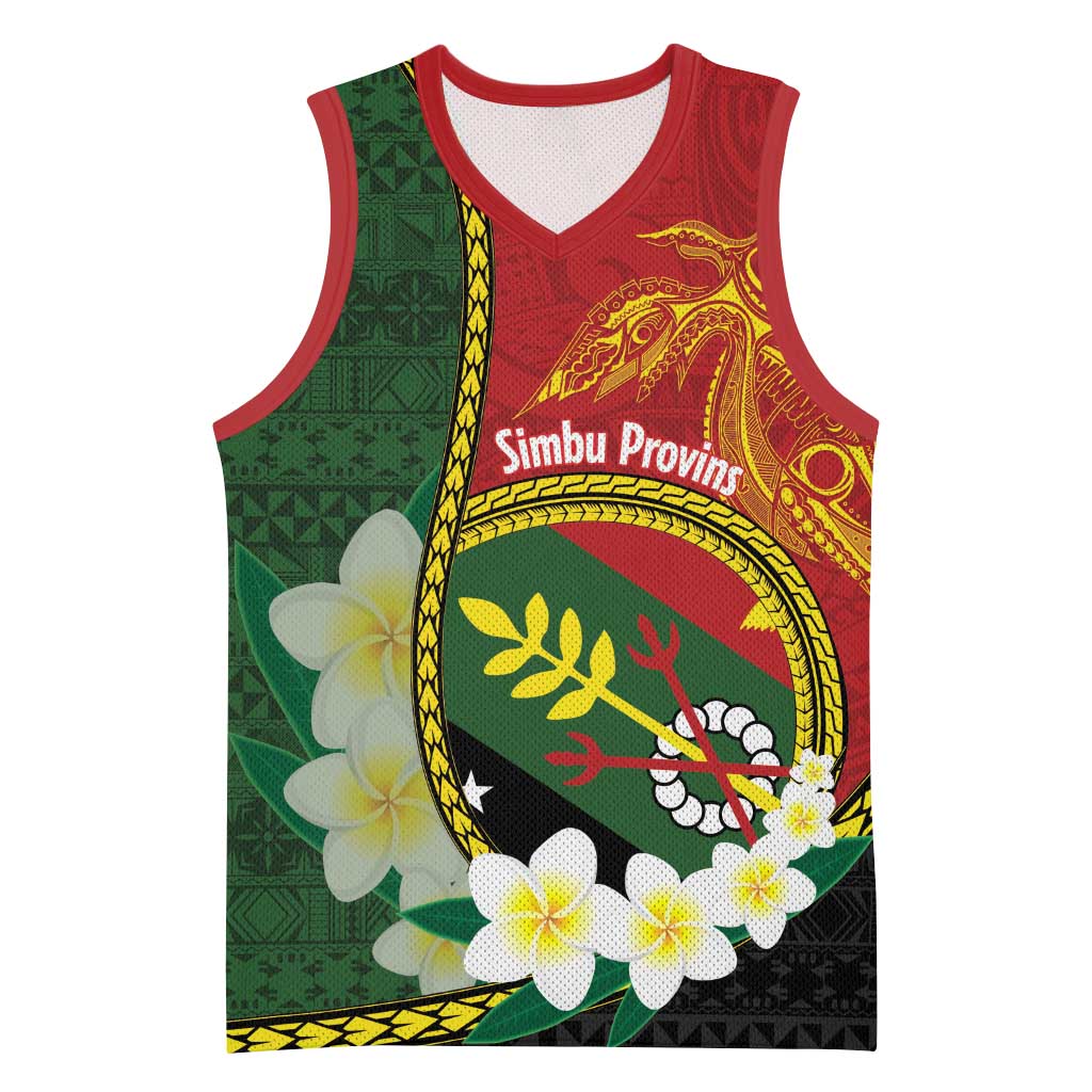 Personalised PNG Simbu Provins Basketball Jersey Papua New Guinea Plumeria Melanesian Pattern - Polynesian Pride