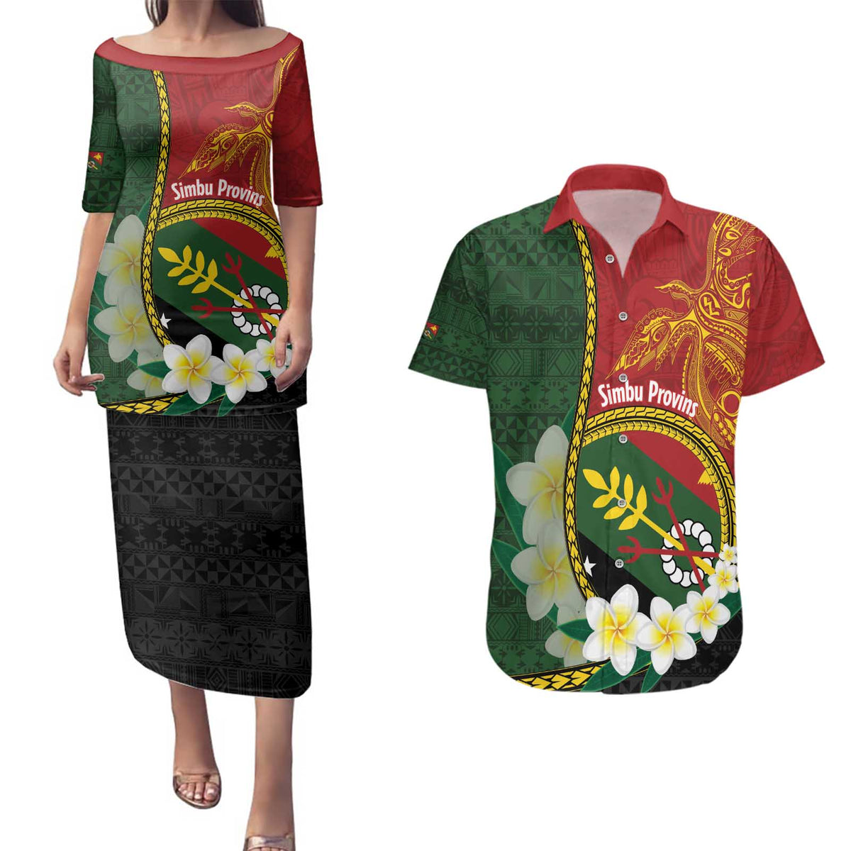 Personalised PNG Simbu Provins Couples Matching Puletasi and Hawaiian Shirt Papua New Guinea Plumeria Melanesian Pattern - Polynesian Pride
