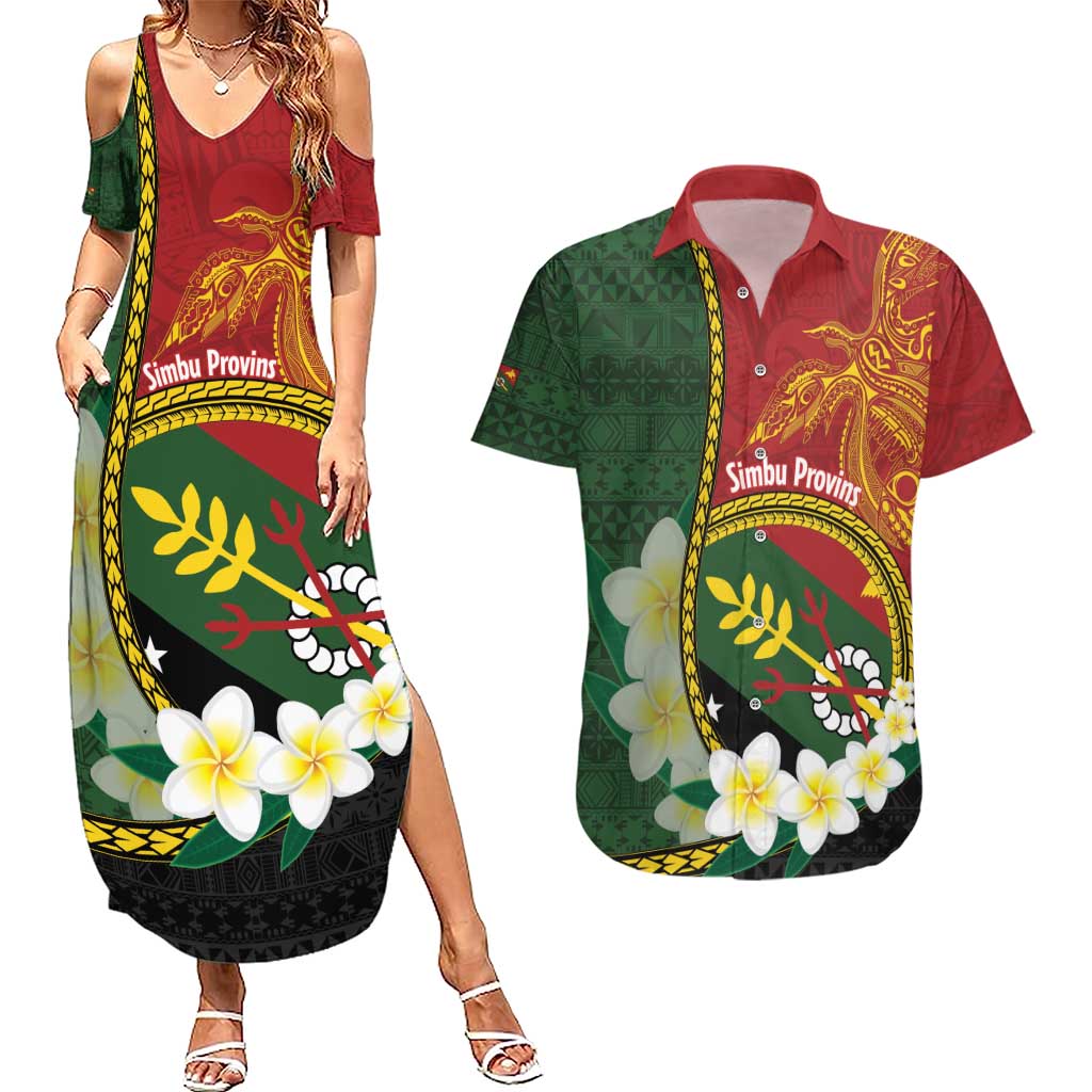 Personalised PNG Simbu Provins Couples Matching Summer Maxi Dress and Hawaiian Shirt Papua New Guinea Plumeria Melanesian Pattern - Polynesian Pride