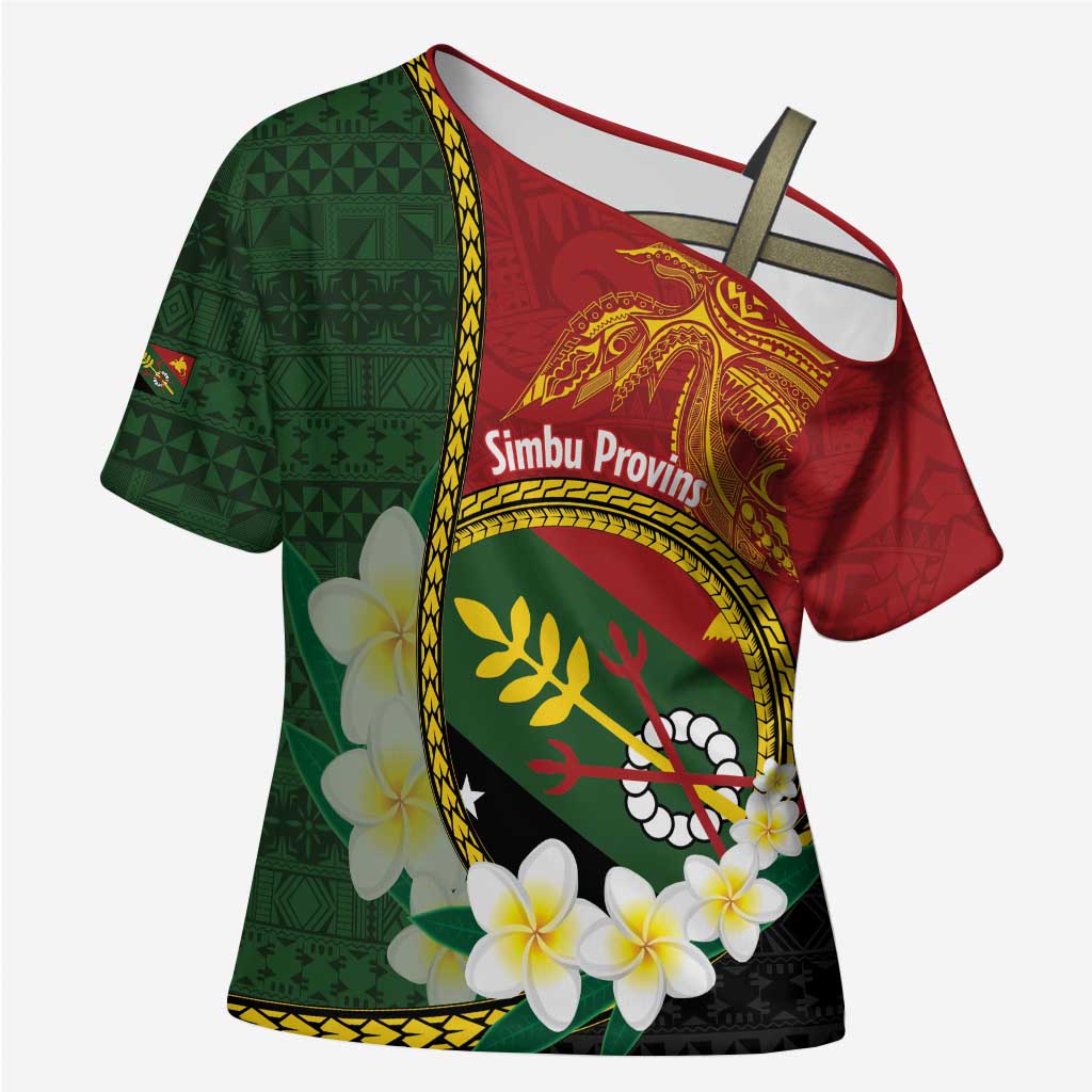 Personalised PNG Simbu Provins Cross Shoulder Shirt Papua New Guinea Plumeria Melanesian Pattern - Polynesian Pride