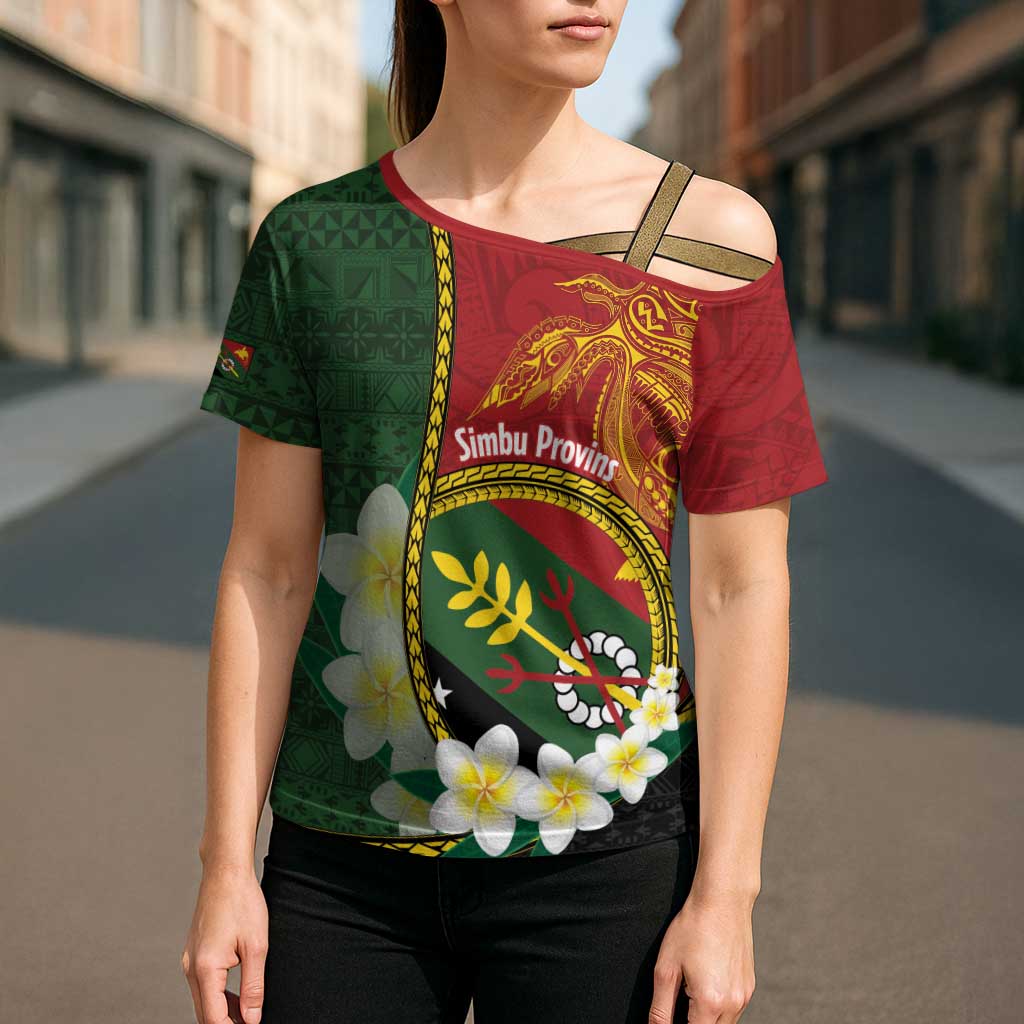 Personalised PNG Simbu Provins Cross Shoulder Shirt Papua New Guinea Plumeria Melanesian Pattern - Polynesian Pride