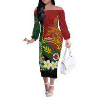 Personalised PNG Simbu Provins Family Matching Off The Shoulder Long Sleeve Dress and Hawaiian Shirt Papua New Guinea Plumeria Melanesian Pattern - Polynesian Pride