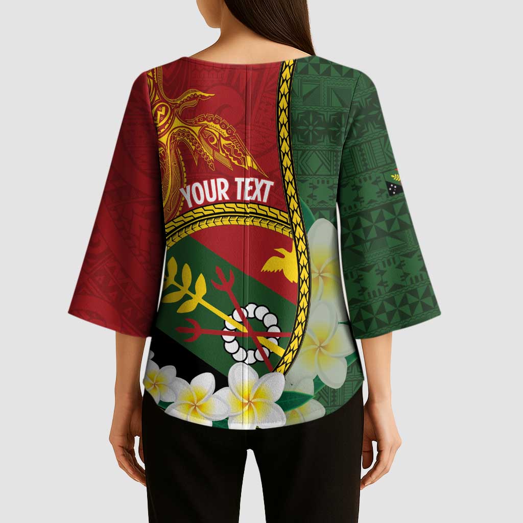 Personalised PNG Simbu Provins Kimono Sleeve Blouse Papua New Guinea Plumeria Melanesian Pattern - Polynesian Pride
