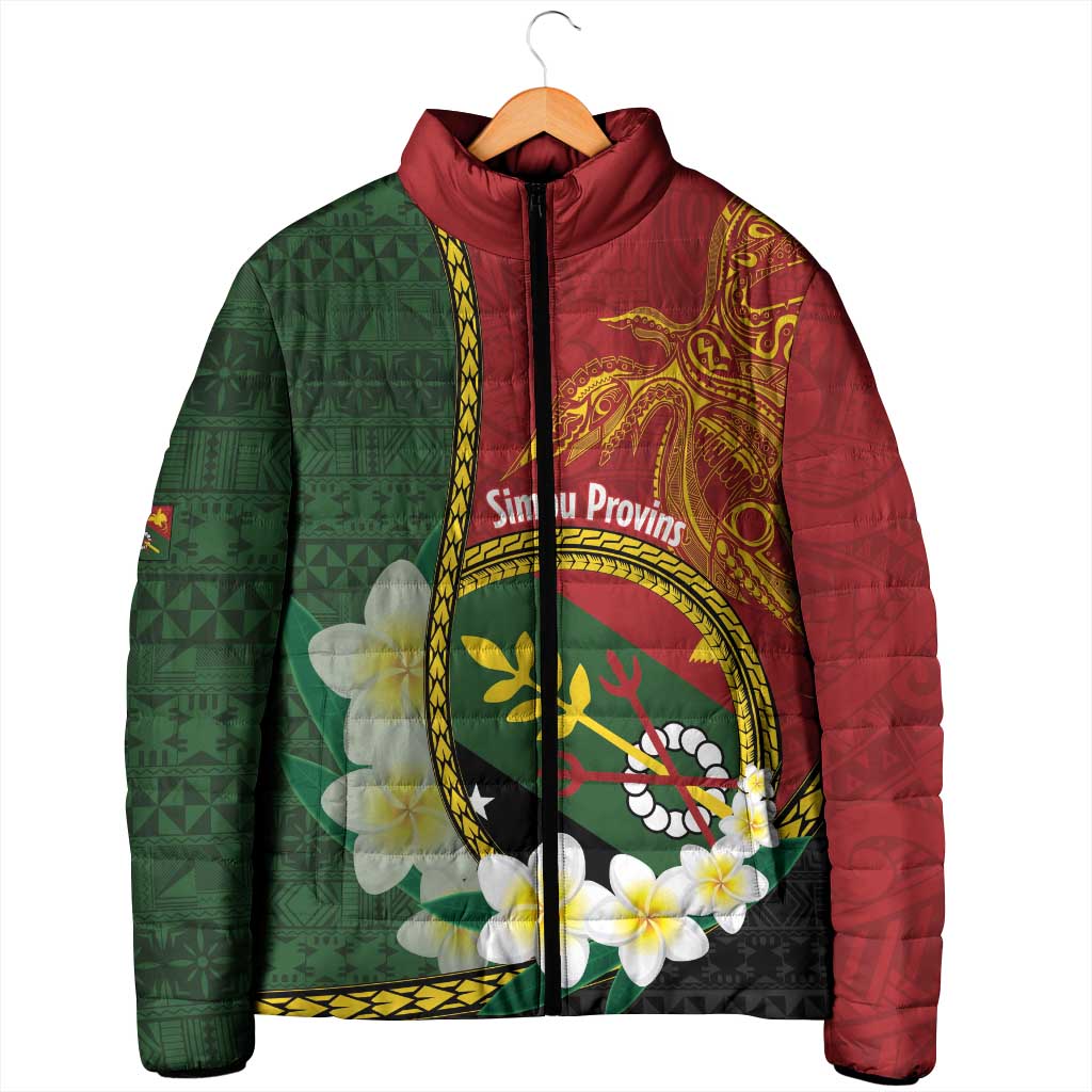 Personalised PNG Simbu Provins Padded Jacket Papua New Guinea Plumeria Melanesian Pattern - Polynesian Pride