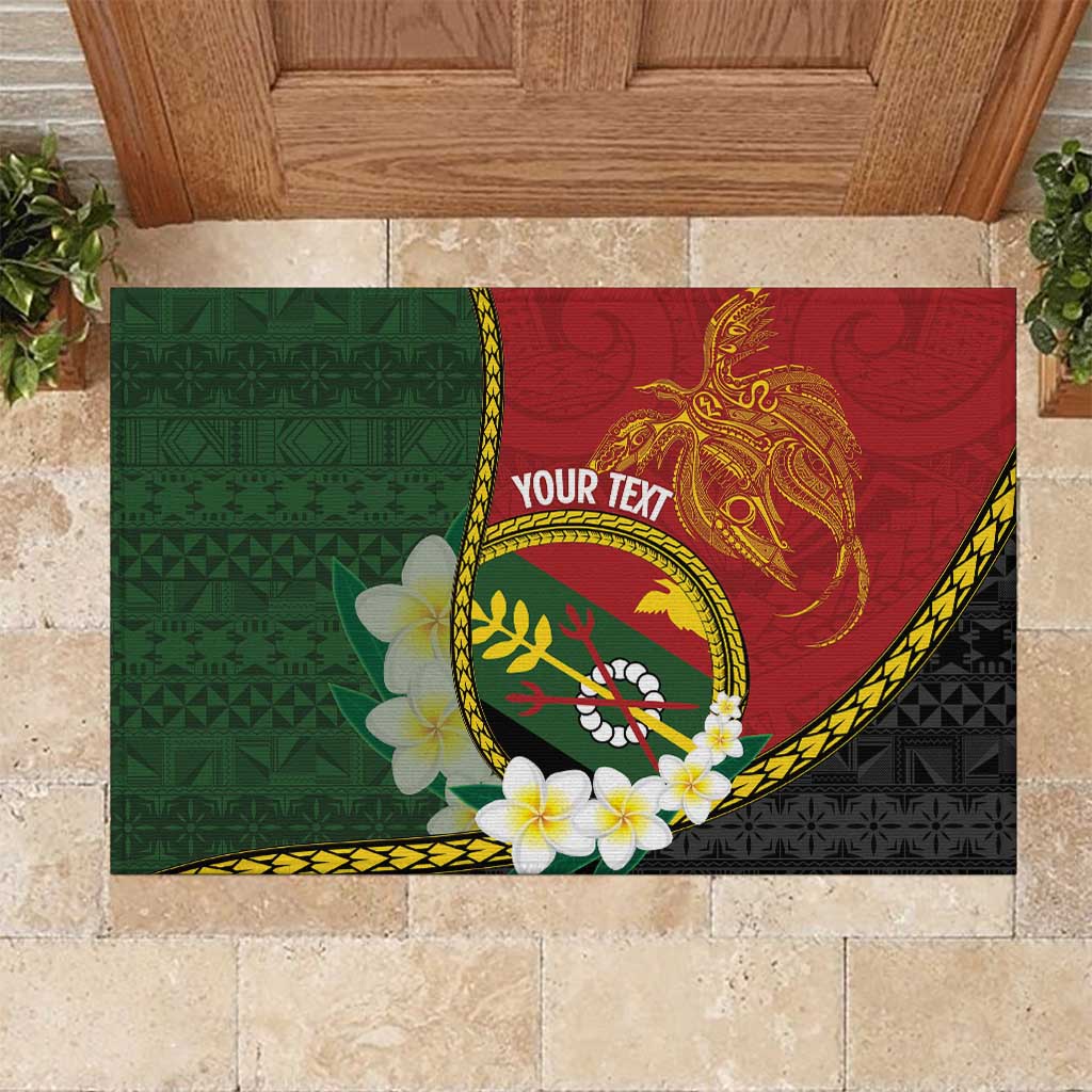 Personalised PNG Simbu Provins Rubber Doormat Papua New Guinea Plumeria Melanesian Pattern - Polynesian Pride