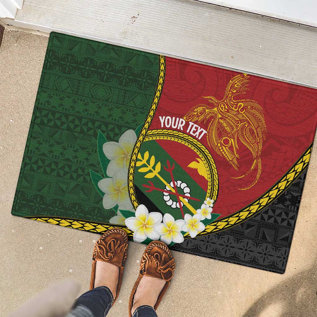 Personalised PNG Simbu Provins Rubber Doormat Papua New Guinea Plumeria Melanesian Pattern - Polynesian Pride