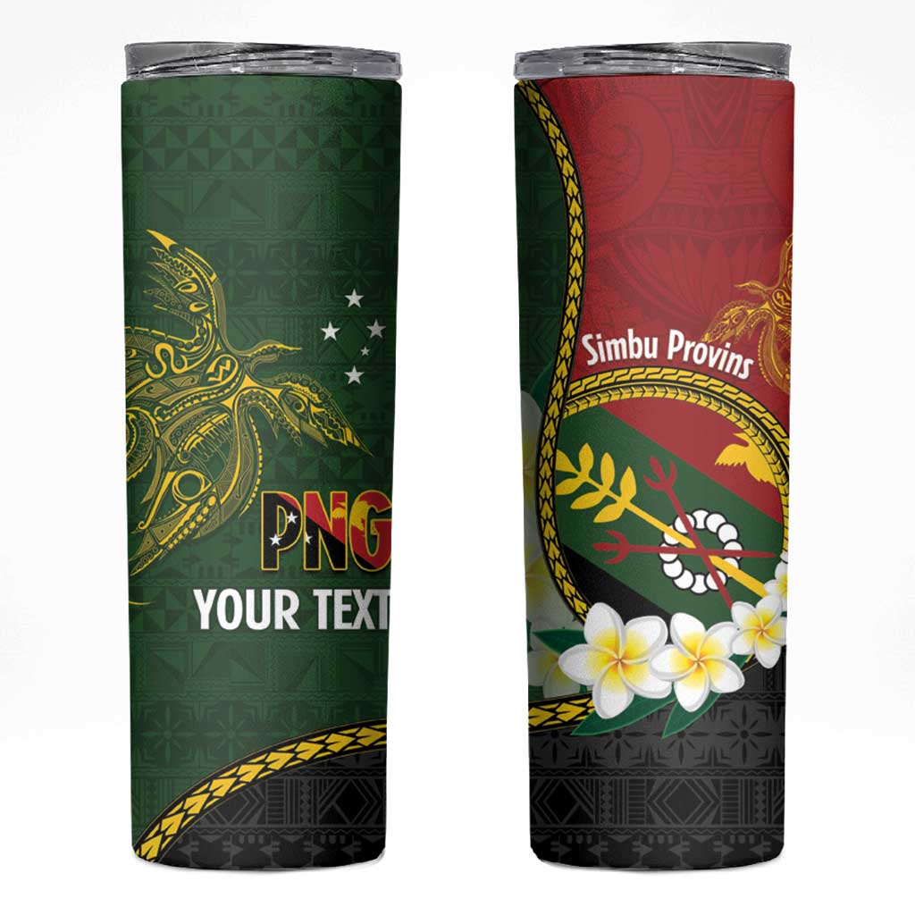 Personalised PNG Simbu Provins Skinny Tumbler Papua New Guinea Plumeria Melanesian Pattern - Polynesian Pride