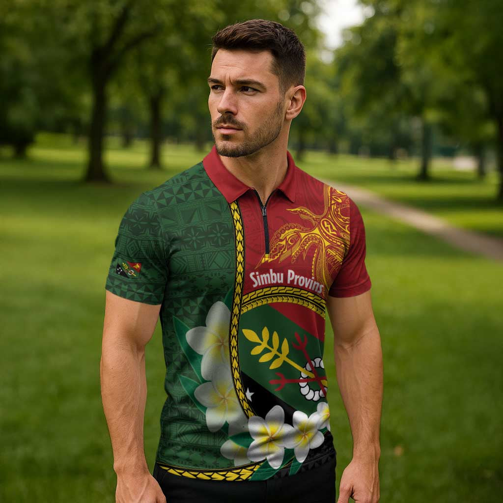 Personalised PNG Simbu Provins Zipper Polo Shirt Papua New Guinea Plumeria Melanesian Pattern - Polynesian Pride