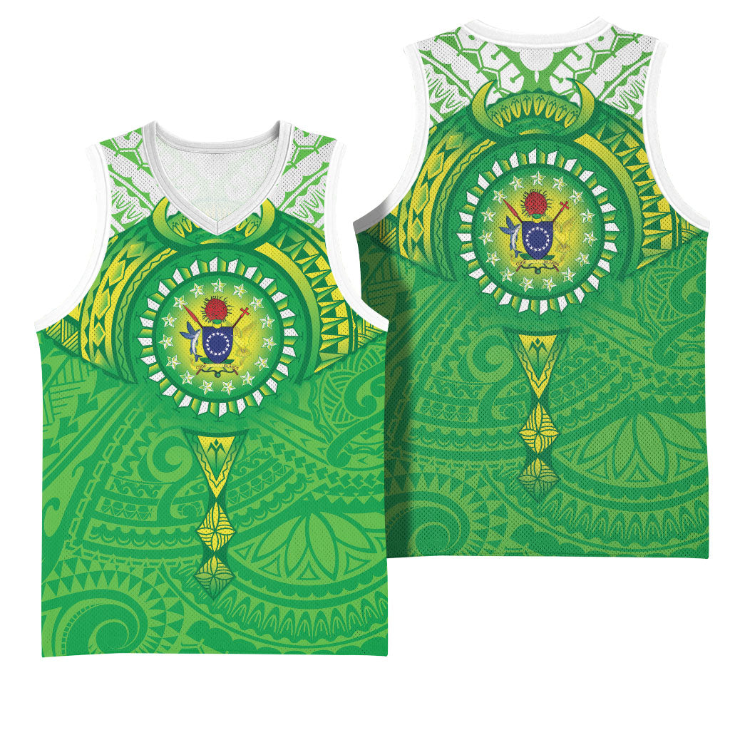 Cook Islands Manta Ray Basketball Jersey Kuki Airani Tattoo Green Color LT14 - Polynesian Pride