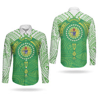 Cook Islands Manta Ray Couples Matching Off Shoulder Short Dress and Long Sleeve Button Shirt Kuki Airani Tattoo Green Color LT14 - Polynesian Pride