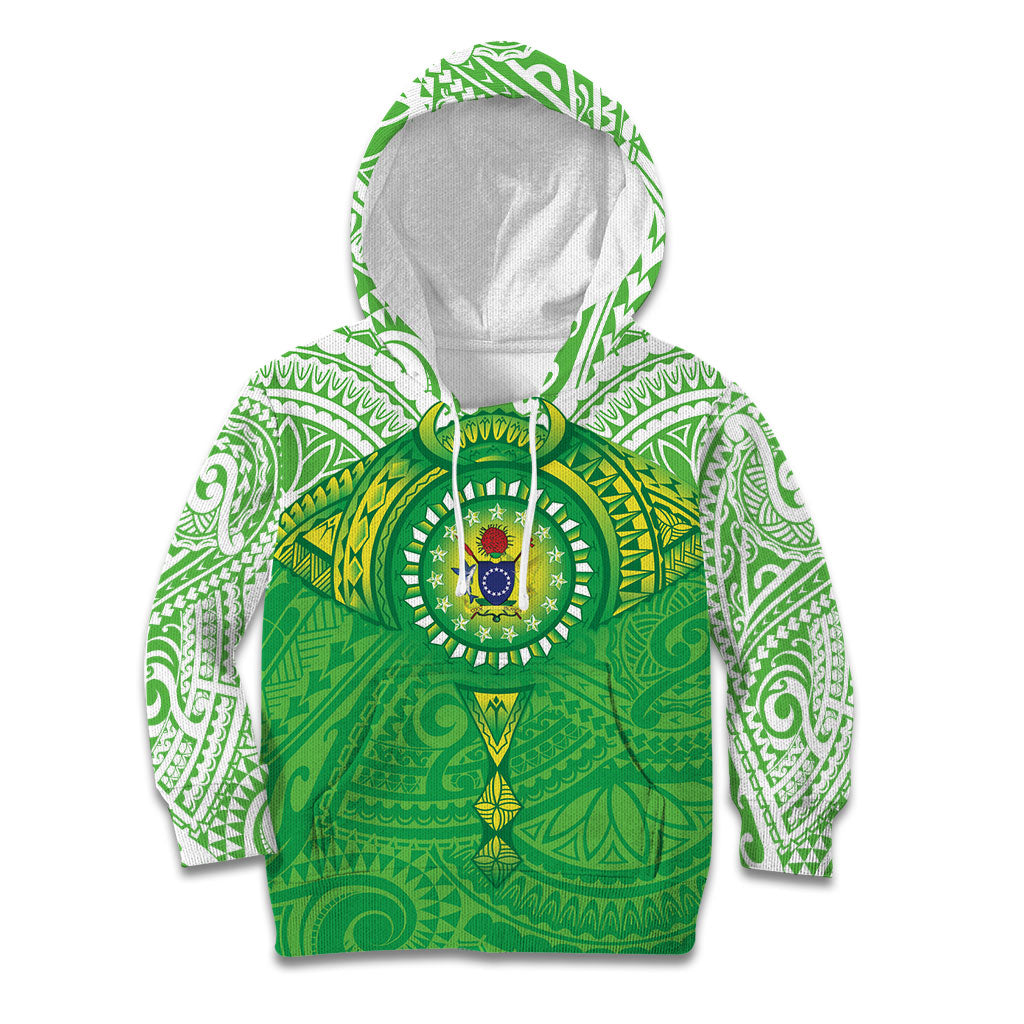 Cook Islands Manta Ray Kid Hoodie Kuki Airani Tattoo Green Color LT14 Hoodie Green - Polynesian Pride