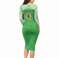 Cook Islands Manta Ray Long Sleeve Bodycon Dress Kuki Airani Tattoo Green Color LT14 - Polynesian Pride