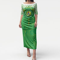 Cook Islands Manta Ray Puletasi Kuki Airani Tattoo Green Color LT14 Long Dress Green - Polynesian Pride