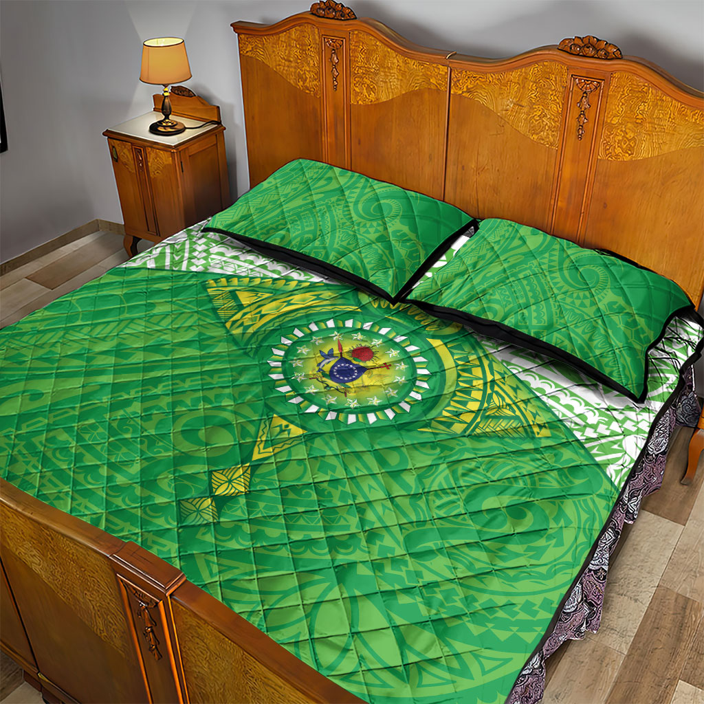 Cook Islands Manta Ray Quilt Bed Set Kuki Airani Tattoo Green Color LT14 - Polynesian Pride