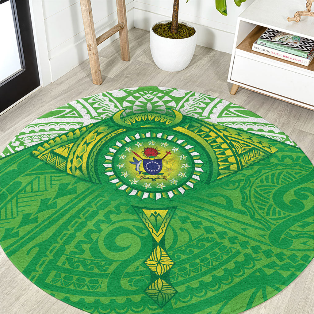 Cook Islands Manta Ray Round Carpet Kuki Airani Tattoo Green Color LT14 Green - Polynesian Pride