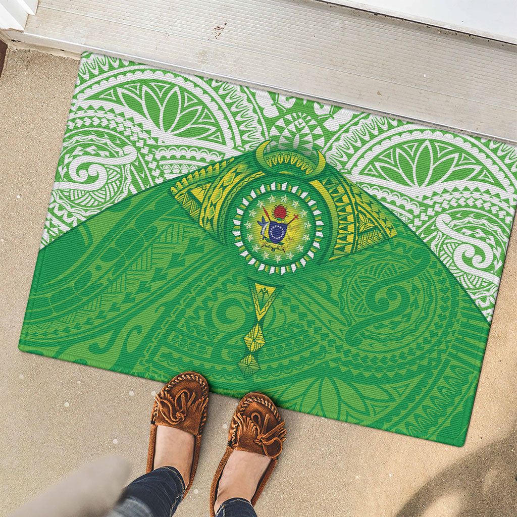 Cook Islands Manta Ray Rubber Doormat Kuki Airani Tattoo Green Color LT14 - Polynesian Pride