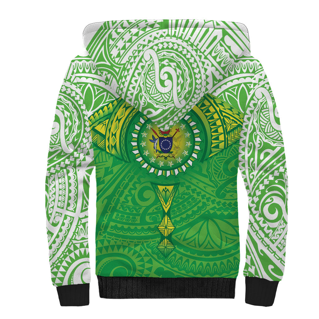 Cook Islands Manta Ray Sherpa Hoodie Kuki Airani Tattoo Green Color LT14 - Polynesian Pride