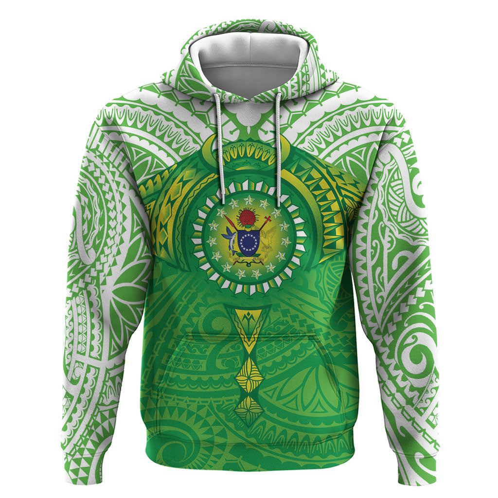 Cook Islands Manta Ray Zip Hoodie Kuki Airani Tattoo Green Color LT14 Pullover Hoodie Green - Polynesian Pride