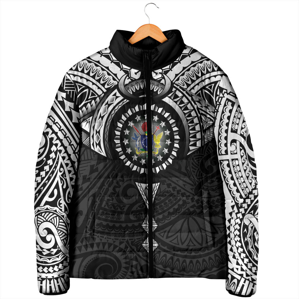 Cook Islands Manta Ray Padded Jacket Kuki Airani Tattoo Black Color LT14 - Polynesian Pride
