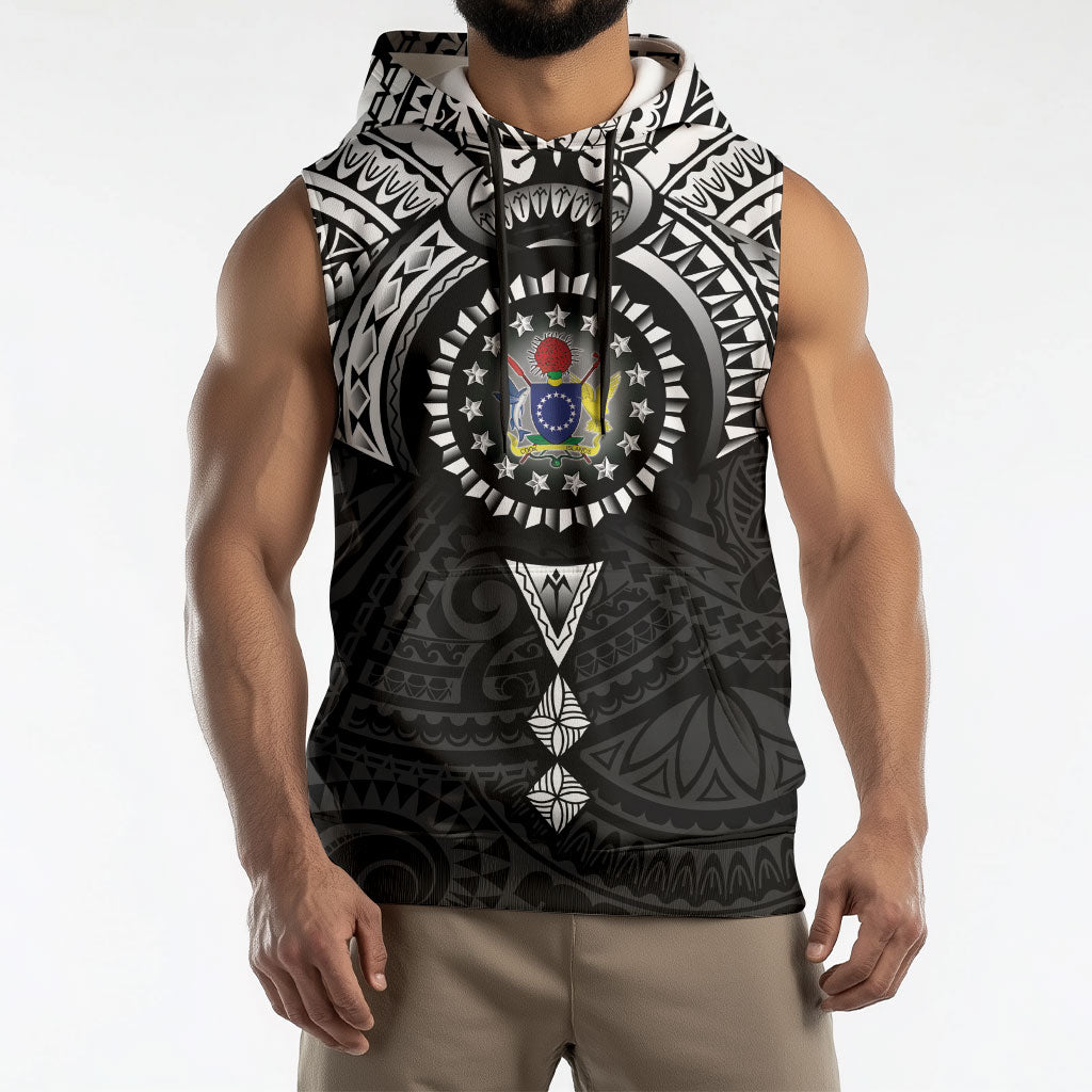 Cook Islands Manta Ray Sleeveless Hoodie Kuki Airani Tattoo Black Color LT14 - Polynesian Pride