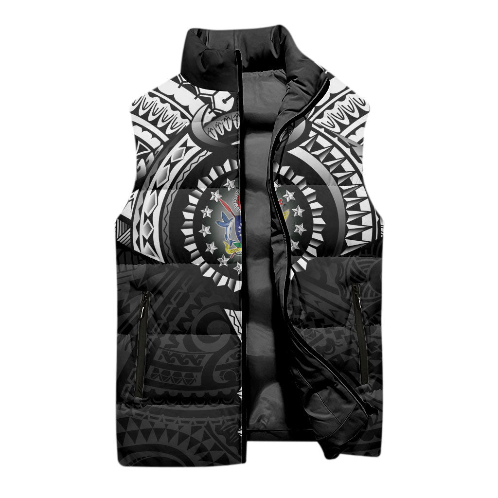 Cook Islands Manta Ray Sleeveless Puffer Jacket Kuki Airani Tattoo Black Color LT14 - Polynesian Pride