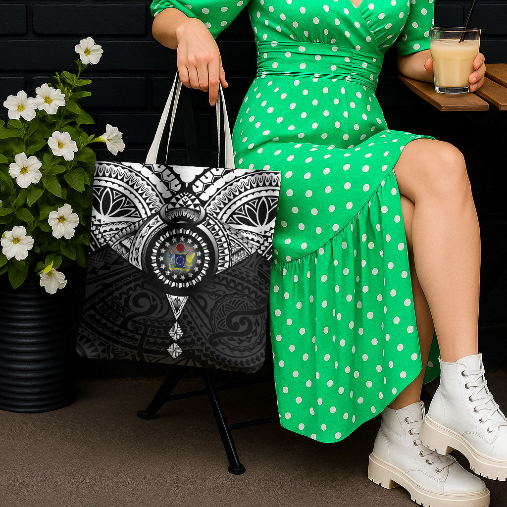 Cook Islands Manta Ray Tote Bag Kuki Airani Tattoo Black Color LT14 - Polynesian Pride